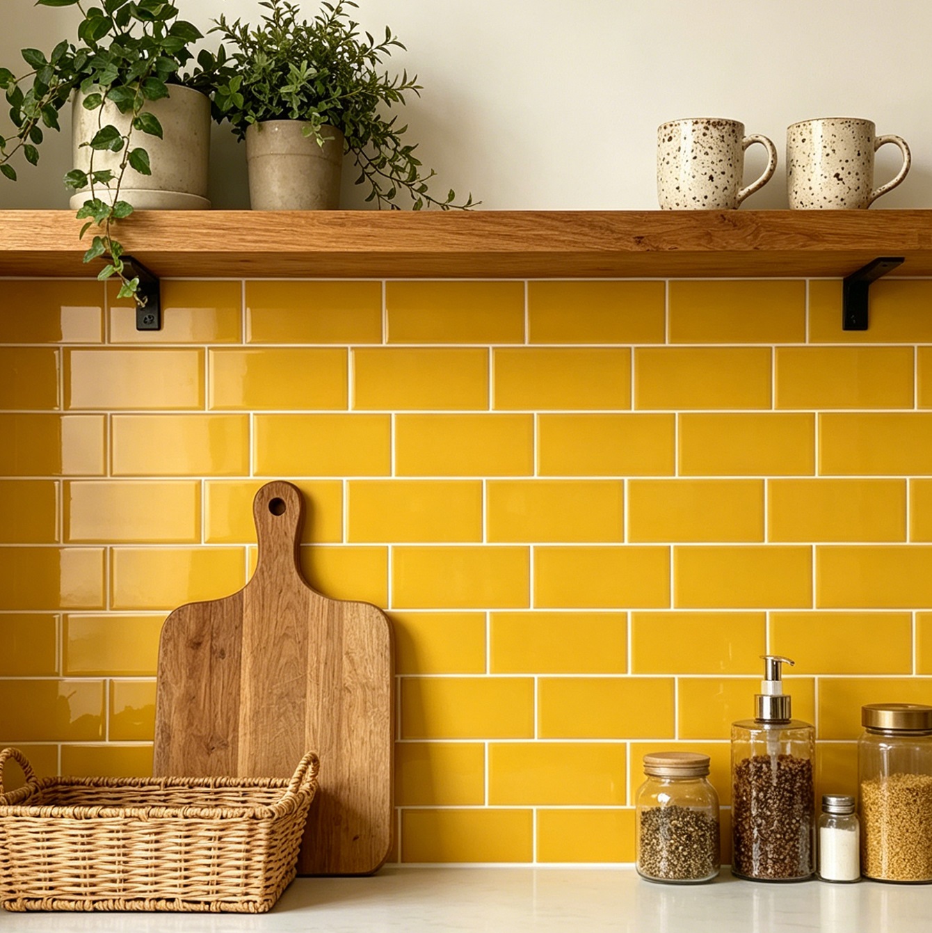 Commercial Kitchen Wall Panels - 5/10/20pcs Bright Yellow Subway Peel and