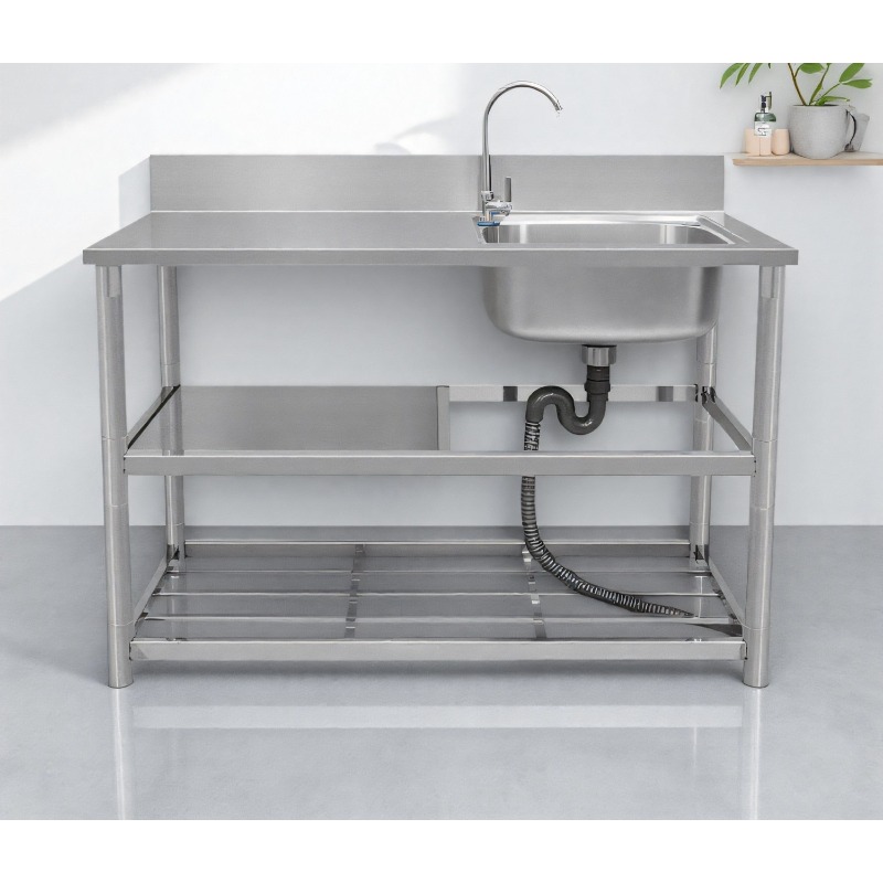 Commercial Kitchen Worktops - Stainless steel freestanding sink with worktop