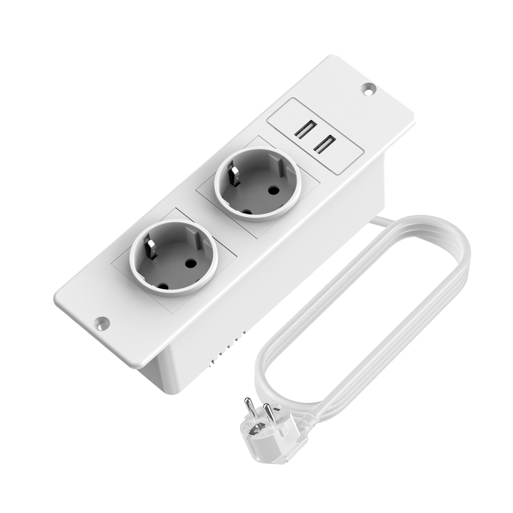 Commercial Kitchen Worktops - EU White Recessed Power Strip with