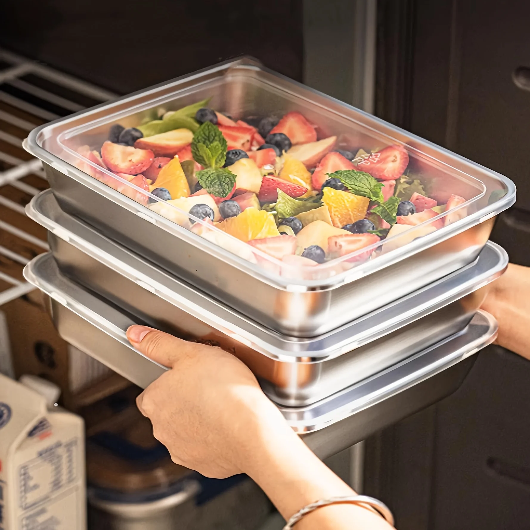 Commercial Kitchen Setup - 3pcs Stainless Steel Food Containers &