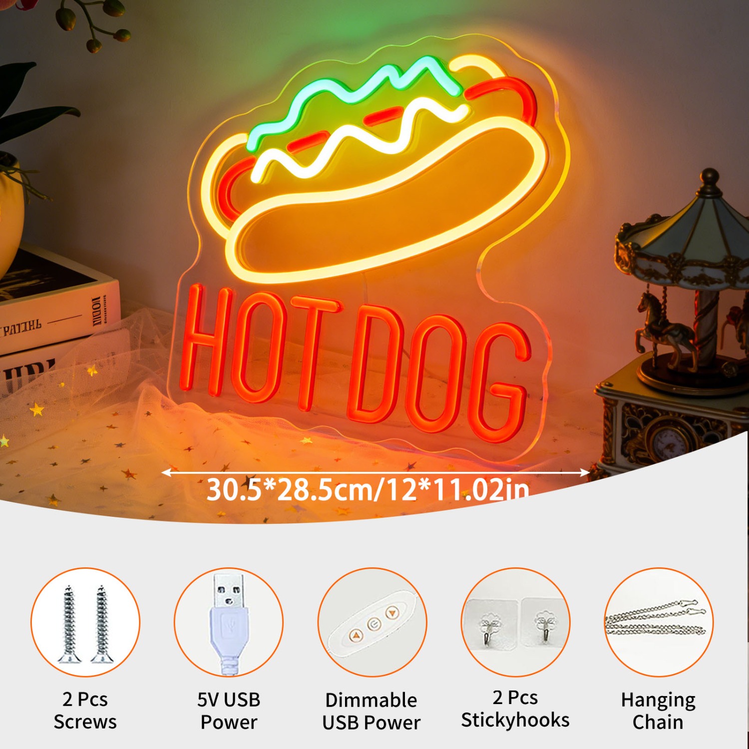 HOT DOG Neon Sign Food Shaped  - Commercial Kitchen Windows ulasan dan harga
