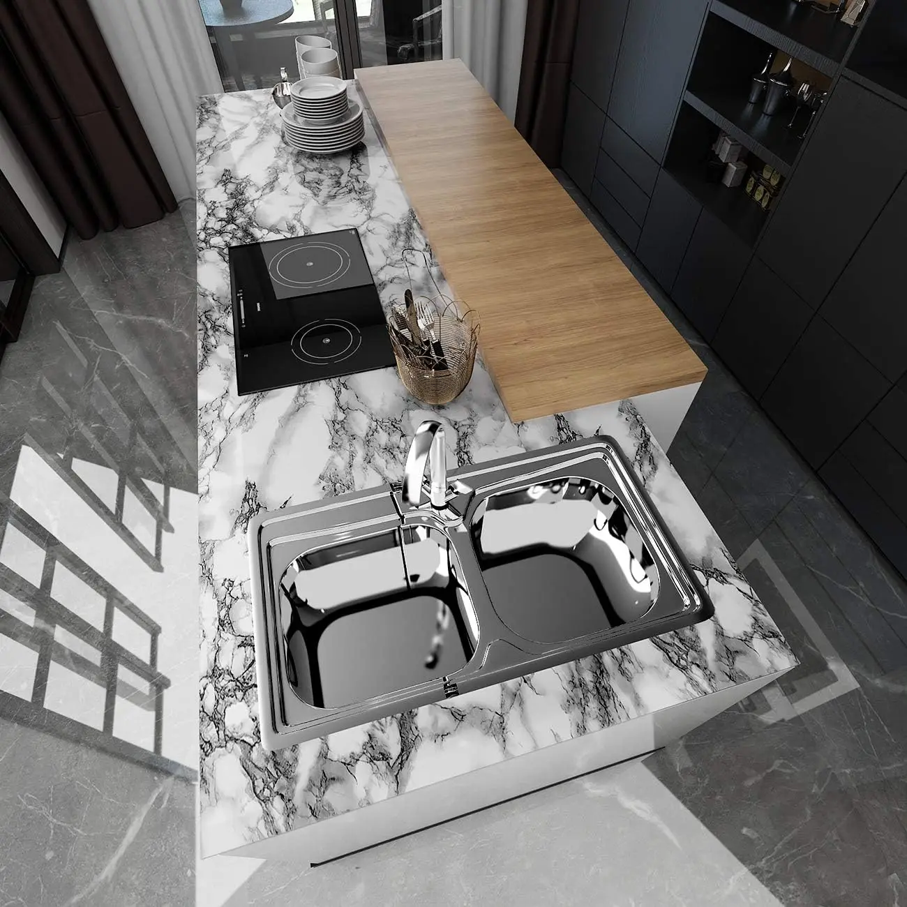 Marble Vinyl Self Adhesive Wal - Commercial Kitchen Wall Panels ulasan dan harga
