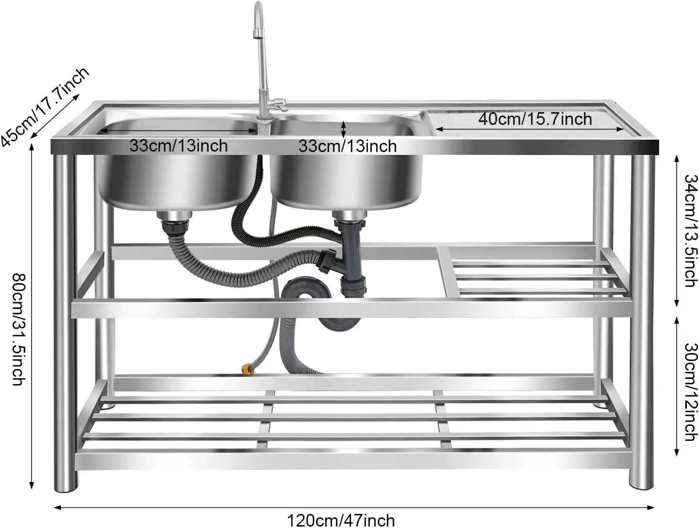 3 Tiers Freestanding Stainless - Commercial Kitchen Sink ulasan dan harga
